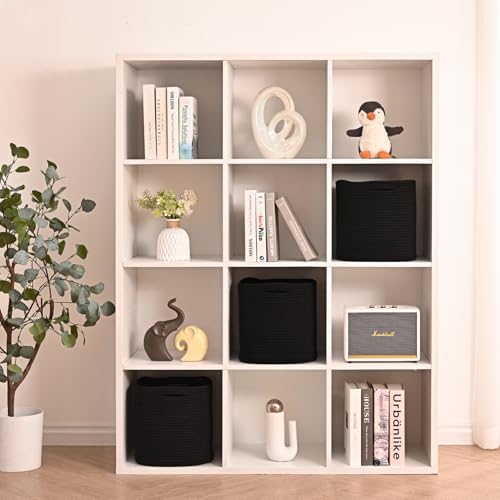 ICERZCZ 11 Inch Cube Storage Bins, Storage Cube Organizer Bins, Woven Cotton Rope Basket for Storage, Storage Baskets for Organizing Shelves, Square Baskets for Toys, Black (Pack of 3) - Image 3
