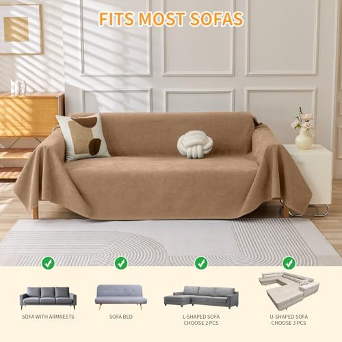 Deep Dream Cat-Scratch Resistant Couch Cover, Waterproof Sofa Cover for 3 Cushion Couch Washable, Pet Friendly Couch Protectors Anti Slip Thickened Sofa Slipcovers for Dogs Pets, 91" x 150", Brown - Image 5