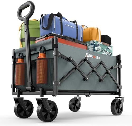 Blomoba Folding Wagon Cart with Wheels, 220lbs Utility Wagon Cart, Grey by Blomoba