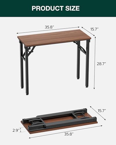 Frylr Small Folding Computer Desk – Portable 35.8 Inch Foldable Laptop Table, No-Assembly, Collapsible and Compact for Easy Storage, Lightweight for Small Spaces, Craft and Study Use, Dark Walnut - Image 3