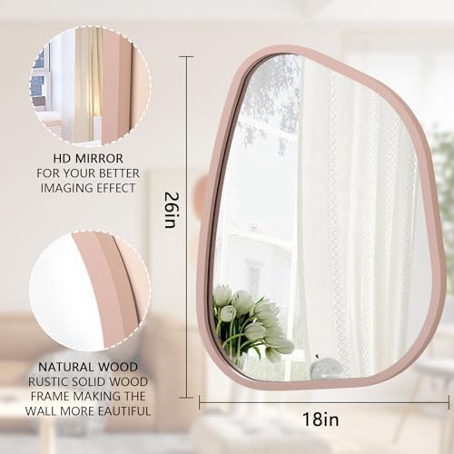 Irregular Wall Mirror 26"x18", Asymmetrical Large Bathroom Mirror Wood Framed Modern Artistic Decorative Vanity Mirrors for Bedroom Living Room Entryway Hallway - Image 7