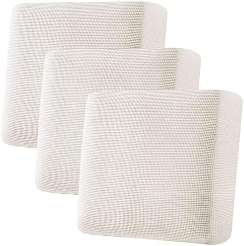 H.VERSAILTEX Super Stretch Individual Seat Cushion Covers - Sofa & Couch Cushion Slipcover Sets - Thick Jacquard Textured Twill Fabric (3 Piece XL, Ivory) by HVERSAILTEX