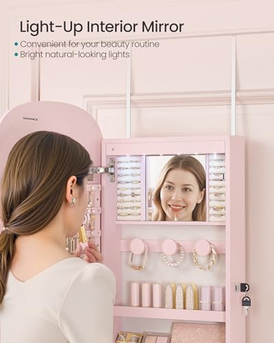 SONGMICS Jewelry Organizer, LED Jewelry Cabinet, Wall/Door Mounted - Image 6