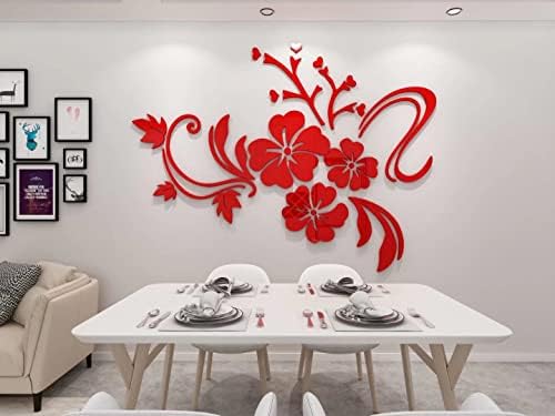 Wall Stickers 3D Flower Mirror - Family Decal Living Room Wall Decor Sticker Home Decorations Room Decor for Office Sofa Bedroom Decals (Red XL:68 * 91in) by guangmu