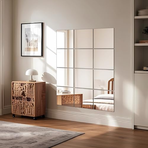 BOMINICA Full Length Wall Mirror Tiles, 12 x 12 Inch x 12Pcs Wall Mounted Frameless Glass Mirror, Decorative Full Body Mirror for Home Gym, Bedroom, Door & Bathroom by BOMINICA