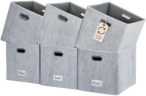 DECOMOMO Felt Storage Bins, 11 inch Cube Storage Bin with Labels by DECOMOMO