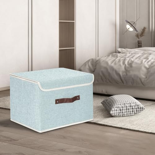 TYEERS Collapsible Storage Boxes, Washable Fabric Storage Bins with Lids, 14.9x9.8x9.8 inches, 3 Pack, Aqua Spring - Image 5