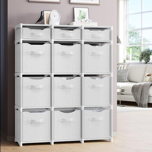 Cube Storage Organizer with Storage Bins Included - The Perfect Closet Organizers and Storage Solution. Includes 12 Storage Cubes, Great For Toy Storage, Closet Storage, Clothes Storage (White-Grey) - Image 6
