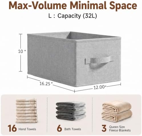 3-Pack Closet Storage Bins, Foldable Fabric Storage Baskets, Gray - Image 2