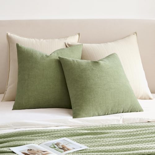 MIULEE Sage Green Chenille Couch Throw Pillow Covers, 20x20 - Image 4