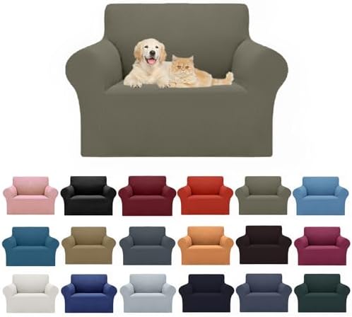 Cupuamon 2026 New Stretch Chair Sofa Slipcovers Couch Cover for 1 Seater Furniture Protector Sofa Covers with Elastic Bottom Jacquard Fabric Small Checks for Pets, Kids - Khaki by Cupuamon