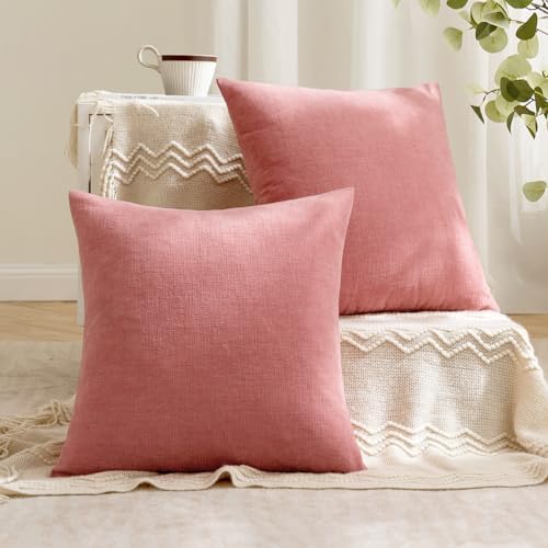 MIULEE Coral Red Chenille Couch Throw Pillow Covers, 18x18 - Image 4