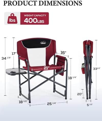 Heavy Duty Oversized Camping Folding Chair, Support 400lbs - Image 3