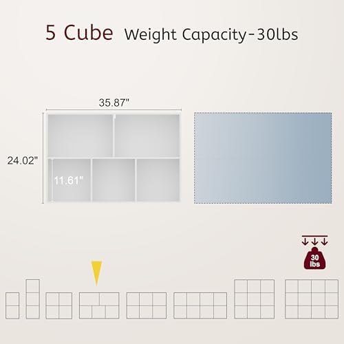 Book Shelf, Wooden Cube Storage Organizer with 11" Open Cubes, Stackable Modular Bookcase for Room Divider Storage, 2 Tier Bookshelf for Living Room, Bedroom, Office (Oak, 5-Cube) - Image 2