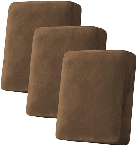 H.VERSAILTEX Velvet Stretch Couch Cushion Cover Plush Cushion Slipcover for Chair Loveseat Sofa Cushion Furniture Protector Seat Cushion Sofa Cover (3 Piece Sofa Cushion Covers, Bronze Brown) by HVERSAILTEX