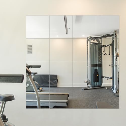 Delma Home Gym Mirrors, 12'' x 12'' Glass Mirror Tiles, 16 PCS by Delma