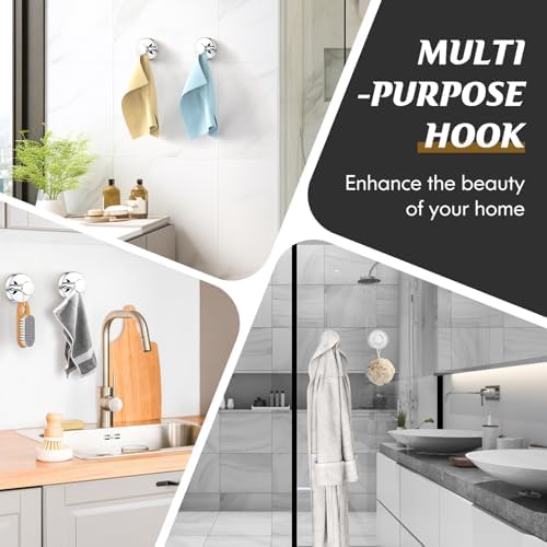 MOTAIPEAK Suction Cup Hooks for Shower,Removable Shower Towel Suction Hooks for Bathroom Wall,Kitchen,Glass,Mirror,Tile to Hang Robes,Loofah-Chrome(4-Pack) - Image 3