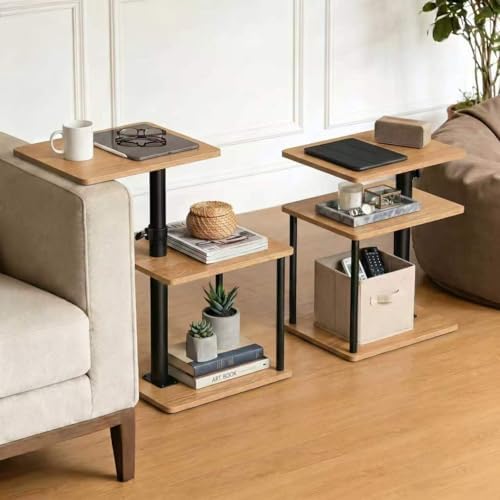 Faesun Swivel Side Table for Couch Arm, Adjustable C End Table for Recliner or Bed, Tv Trays with Storage Shelf for Small Spaces Small Nightstand Table for Living Room, Bedroom，2pc by Faesun