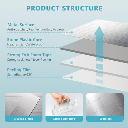 Vamos Tile 100-Piece Peel and Stick Backsplash Seamless Tile,3''x6'' Brushed Stainless Steel Metal Subway Tile,Stick on Backsplash for Kitchen/Bathroom/Laundry Room - Image 7
