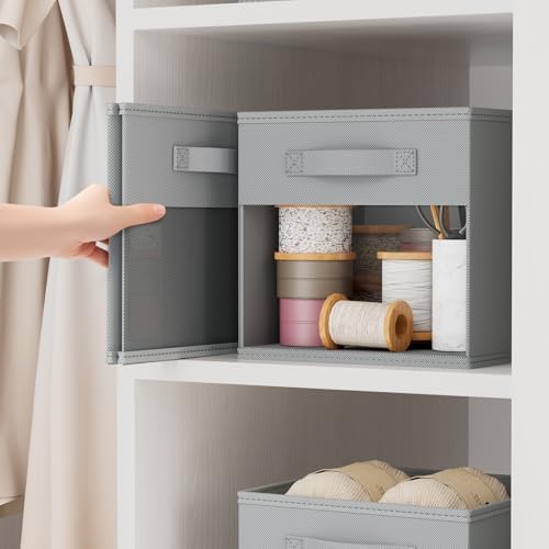 DIMJ Storage Cubes, 12 Pack Cube Storage Bin, Foldable Cube Organizer Storage Bins with Window, Closet Storage Bins with Handle, 11 x 11 inch for Clothes, Toys, Books (Grey) - Image 3