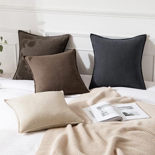 MIULEE Decorative Linen Euro Sham Pillow Covers 24x24 Inch Coffee - Image 4