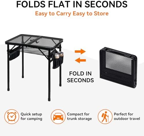 2Ft Foldable Grill Table for Camping, Portable Metal Mesh BBQTable with Dual Side Storage Bags, Lightweight Folding Outdoor Cooking Table for Picnic, RV Travel, Beach & Backyard BBQ - Image 4
