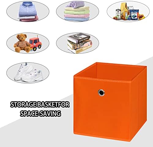 Foldable Storage Cubes Bins ,11 Inch Cloth Storage Cube Fabric Storage Box Cubes Organizer Baskets with Handles for Home Organizer Set of 6 (Orange) - Image 3