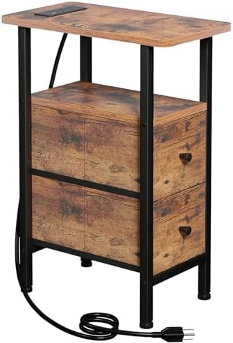 LOAKEKEL Narrow End Table with Charging Station, Small Nightstand by LOAKEKEL