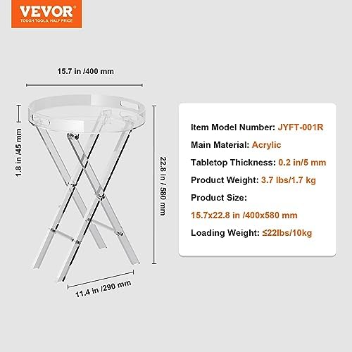 VEVOR Acrylic Folding Tray Table, Acrylic End Table with Folding X Leg, Clear Acrylic Side Table for Coffee, Drink, Food, Snack for Living Room & Bedroom - Image 3