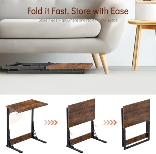 Tatub 24" Folding C Shaped End Table Set of 4, Small Sofa Side Laptop Desk, Couch TV Tray Table for Living Room, Bedroom, Rustic Brown - Image 6