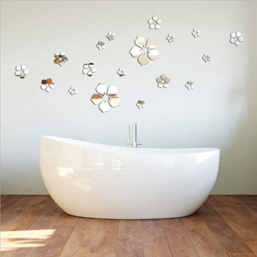 18pcs Acrylic Mirror Wall Sticker Decal for Home Living Room Bedroom Decor 3D Flower DIY Wall Decoration Silver - Image 3