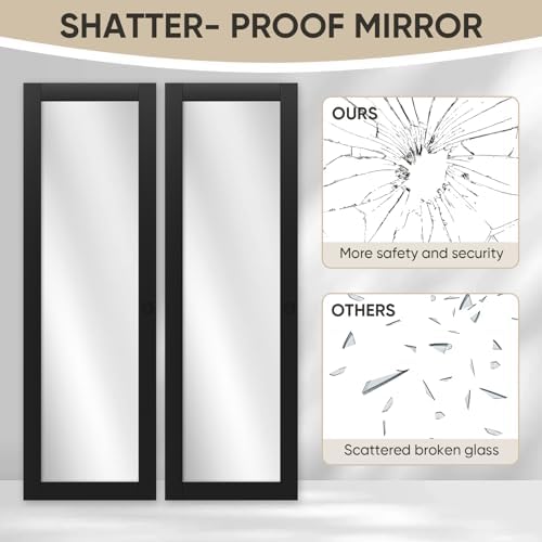 JUBEST 144" x 80" Mirror Closet Door, Preassembled One Side Mirror Door with Hardware Kit & Matching Fascia, Solid Wood Frame with Water-Proof PVC Surface, Easy to Install, Black - Image 7