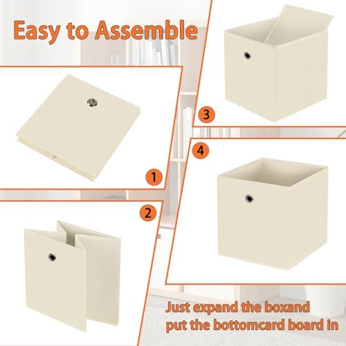 Foldable Storage Cubes Bins ,11 Inch Cloth Storage Cube Fabric Storage Box Cubes Organizer Baskets with Handles for Home Organizer Set of 8 (Creamy-White) - Image 6