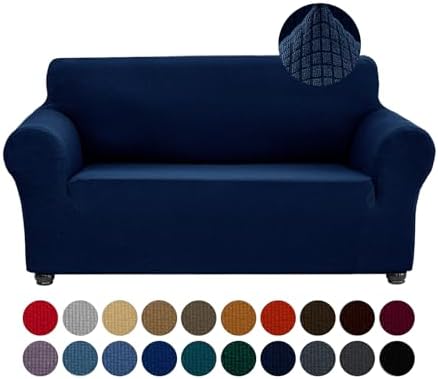 Joccun Stretch Loveseat Couch Cover Slipcover, 1-Piece Sofa Cover for 2 Cushion Couch Spandex Jacquard Washable Furniture Protector Cover for Living Room,Kids,Pets（Loveseat,Navy） by Joccun