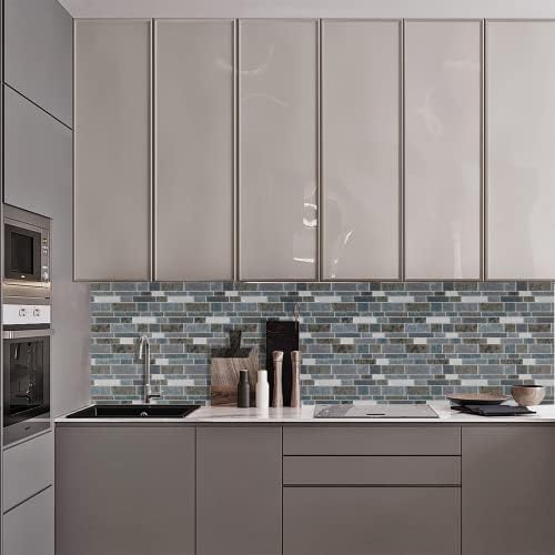 STICKGOO 10-Sheet Peel and Stick Backsplash for Kitchen, Decorative Self Adhesive Backsplash Tiles(Light Blue & Brown Granite, Thicker Design) - Image 2
