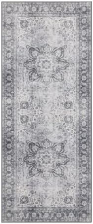 ReaLife Rugs Machine Washable Area Rug Runner - Living Room Bedroom Bathroom Kitchen Entryway Office - Padded Low Pile Stain Resistant Premium - Boho Farmhouse Vintage - Joy - Gray 2'6" x 8' - Image 3