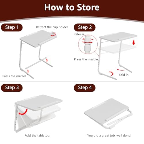 TV Trays Set of 2 - Folding TV Tray Adjustable Dinner Trays for Eating On Couch Wooden Tables Mate Stand Foldable White Desk with Cup Holder Portable - Image 7