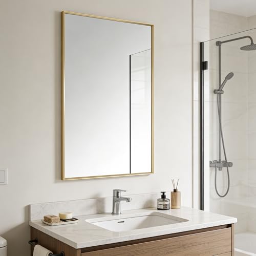Bathroom Mirror for Wall, 30x20 Inch Framed Vanity Mirror Brushed Gold - Image 3