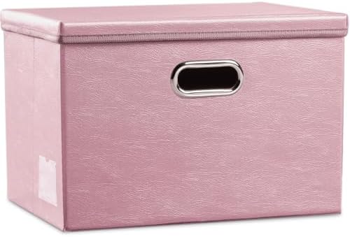 PRANDOM Large Collapsible Storage Box with Lid [1-Pack] Leather Fabric Foldable Storage Bin Organizer Container Basket Cube with Cover for Home Bedroom Closet Office Nursery Pink (17.7x11.8x11.8) by Prandom