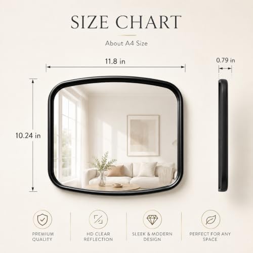 2 Pack Rounded Square Wall Mirror, 10"x12" Metal Framed Decorative Mirror with Real Glass, Aesthetic Curved Edge Vanity Mirror for Bedroom, Living Room, Black Wall Decor - Image 2