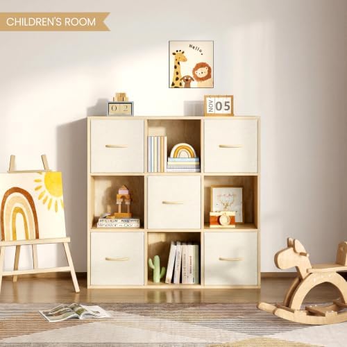 EXPERLAM 9 Cube Storage Organizer - Solid Wood Bookshelf with 5 Storage Bins, Cube Shelf with 3 Removable Back Panels, Vertical or Horizontal Bookcase, Open Book Shelf for Bedroom, Living Room, Office - Image 2