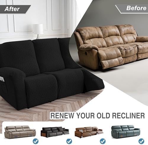 Gennia Waterproof Recliner Sofa Cover,3 Seat Couch Cover,Black - Image 6