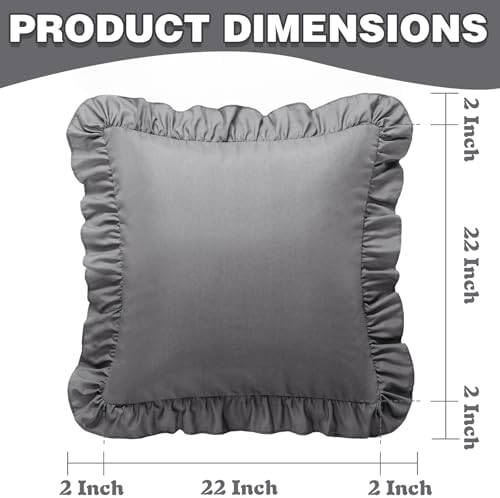 KKJIAF 2 Pack Ruffle Pillow Cases 22x22 Inches, Grey - Image 3