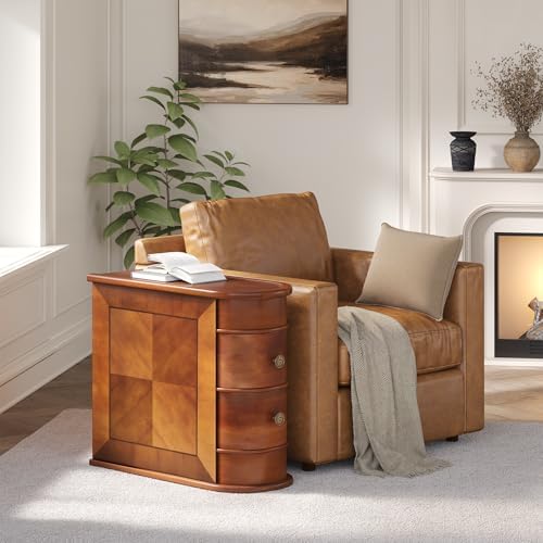 LITTLE TREE End Table Set of 2, No Assembly Required Wood End Table with 2 Drawers, Sofa Side Table for Living Room, Vintage Slim Nightstand Bedside Table for Bedroom - Image 4