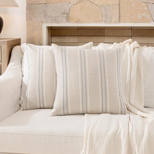 Hckot Dusty Blue Throw Pillows Covers 22x22 Decorative Stripe Pillow Covers - Image 2