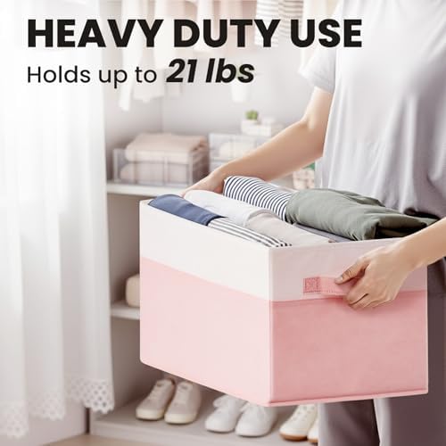 Large Closet Organizer Bins with Lids 8 Pack - Pink Storage Baskets for Shelves Nursery Bedroom Dorm RV - Stackable Decorative Closet Organization Box with Handles for Clothes Purse Blanket Towel - Image 5