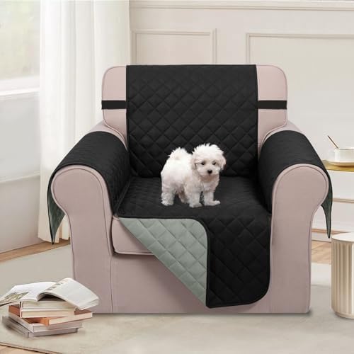 U-NICE HOME Reversible Recliner Chair Covers, Black/Grey - Image 2