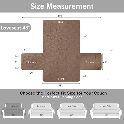 Toffee Loveseat Covers for 2 Cushion Couch, Water-Repellent Covers for Love Seat Sofa, Machine Washable Quilted Couch Covers, Pet Friendly Sofa Slipcovers (Loveseat 48", Raw Umber) - Image 6