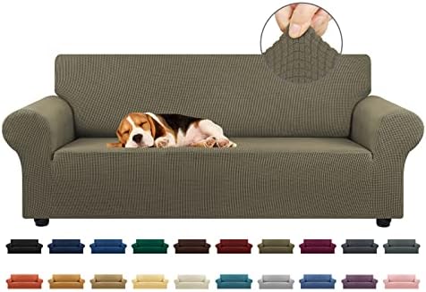 KEKUOU Stretch Couch Covers for Sofa, 3 Cushion Couch Slipcover,Khaki by KEKUOU