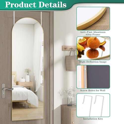 Over the Door Mirror Full Length,48"x14"Door Hanging Mirror Full Length Arch Mirror,Behind the Door Wall Mirror,Back of Door Mirrors for Closet Bedroom Living Room (Gold) - Image 3
